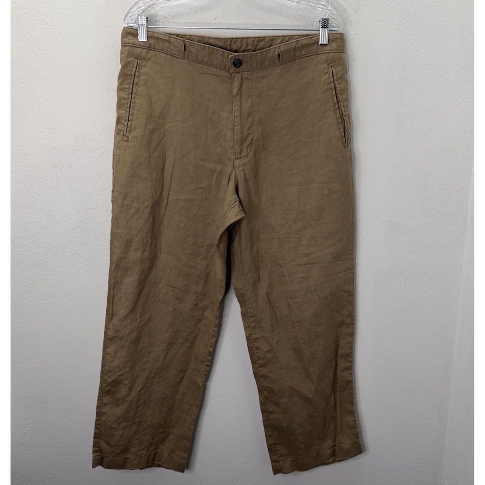 Tasso Elba 34x30 Beige 100% Linen Flat Front Straight Mens Pants Resort Wear